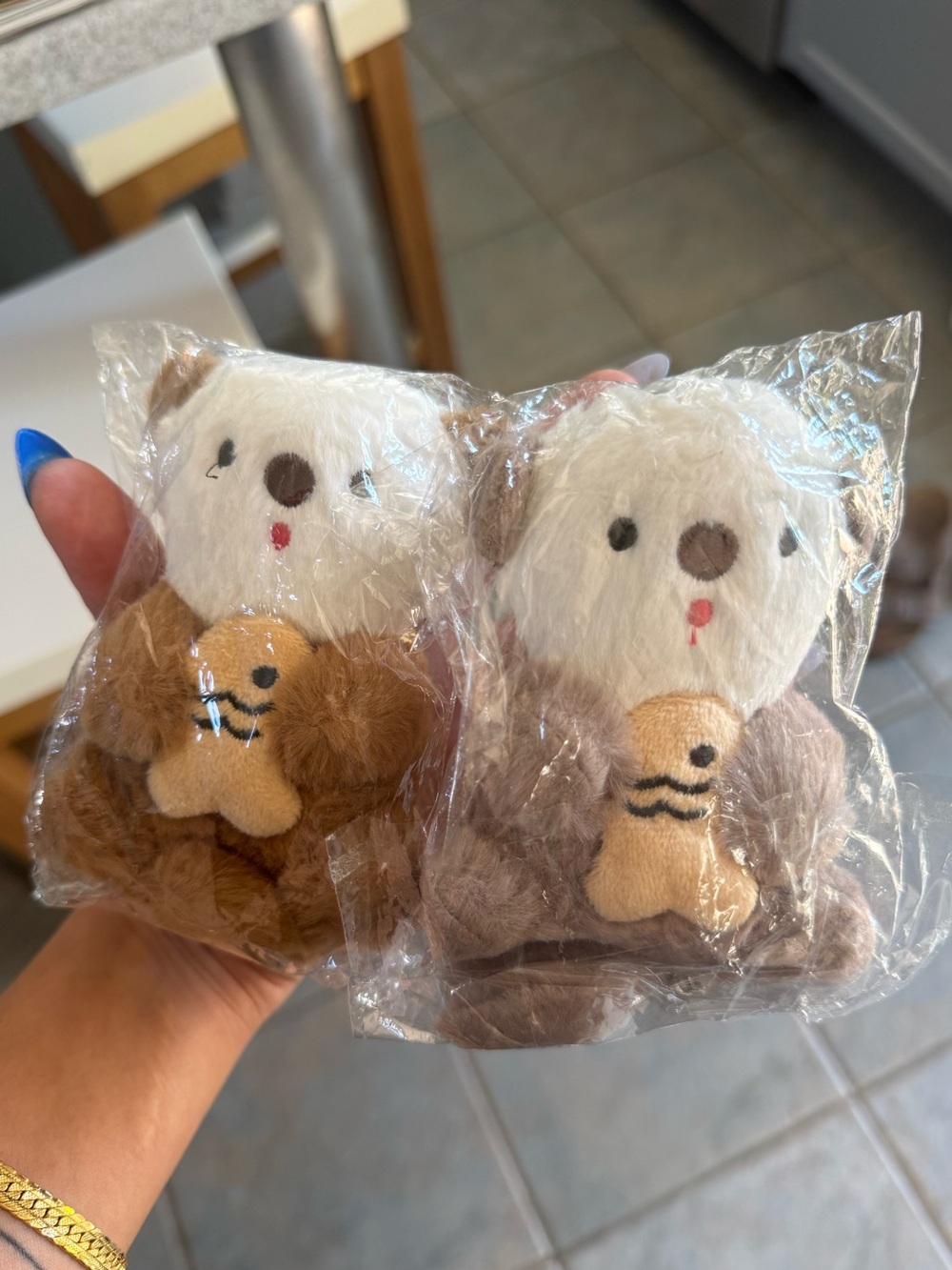 Cute Otter Plush Bag Charm Keychain Set (Set of 2) Holding Fish 🦦 NWT